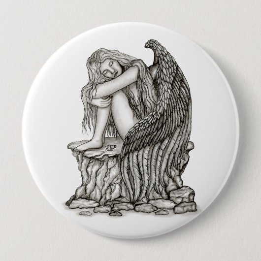 眠れる天使が石の上に 缶バッジ (正面)