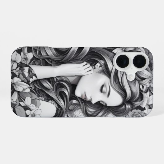 眠れる女性のスマホケース iPhone 16ケース (裏面横)
