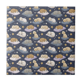 眠れる子犬の星夜 - かわいい犬の模様 タイル
