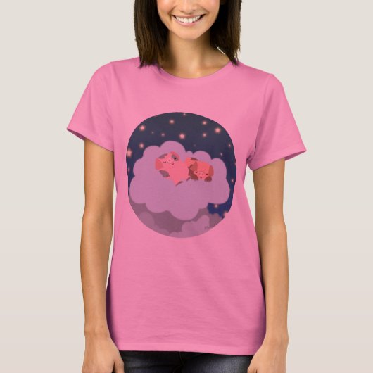 眠れる子豚の漫画 女性Tシャツ Tシャツ (正面)