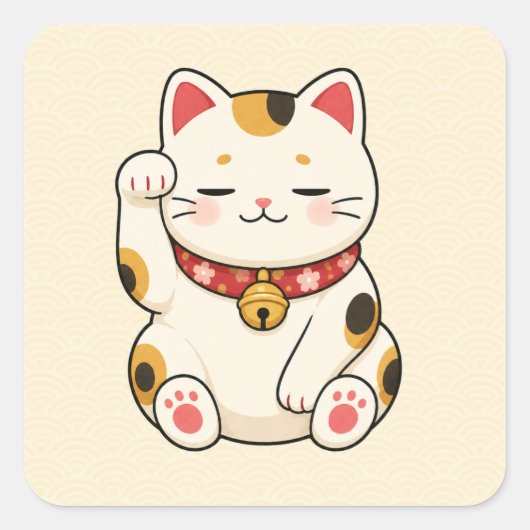 眠れる招き猫 スクエアステッカー スクエアシール (正面)