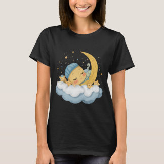 眠れる月と星のグラフィックTシャツ Tシャツ