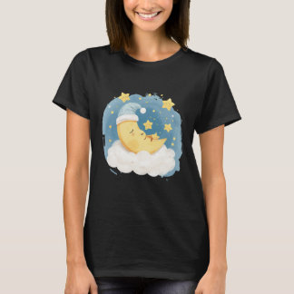 眠れる月と星のグラフィックTシャツ Tシャツ