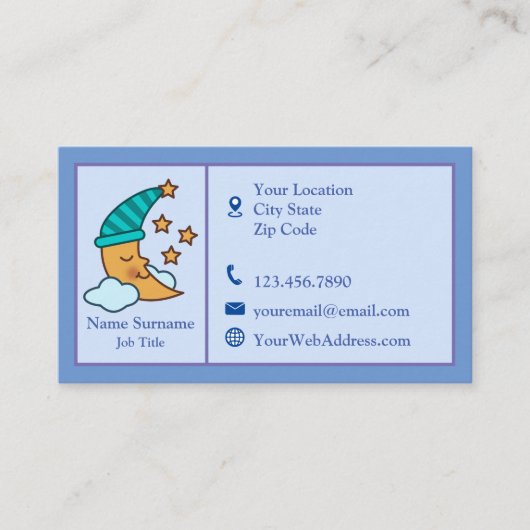 眠れる月と黄色い星パーソナライズされた 名刺 (正面)