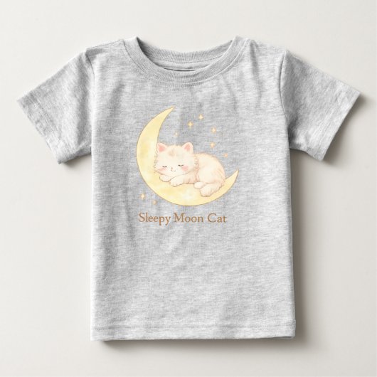 眠れる月の猫 かわいい赤ちゃんTシャツ ベビーTシャツ (正面)
