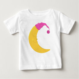 眠れる月、かわいい月、黄色い月、ナイトキャップ ベビーTシャツ