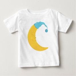 眠れる月、黄色い月、かわいい月、ナイトキャップ ベビーTシャツ