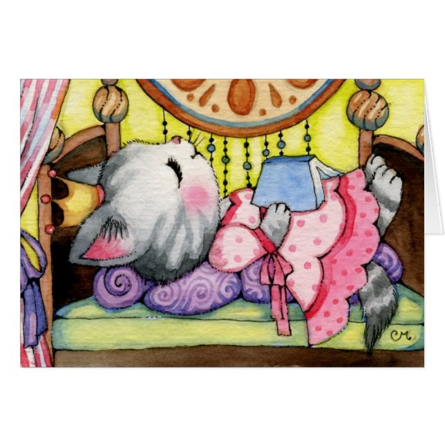 眠れる森の美女のおとぎ話猫-かわいいカード (正面横)