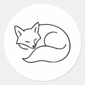 眠れる狐の線画 - 動物イラスト ラウンドシール (正面)