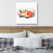 眠れる狐の花柄かわいいイラスト キャンバスプリント (インサイチュ (寝室))