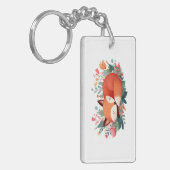 眠れる狐の花柄イラスト かわいい キーホルダー (正面左)