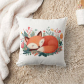 眠れる狐の花柄イラスト かわいい クッション (ブランケット)