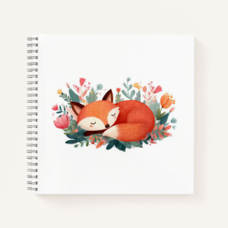 眠れる狐の花柄イラスト かわいい ノートブック