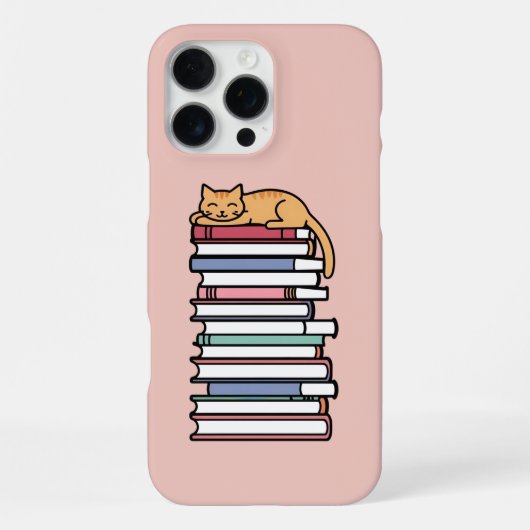 眠れる猫と本のスタック – Cozy iPhoneケース (裏面)