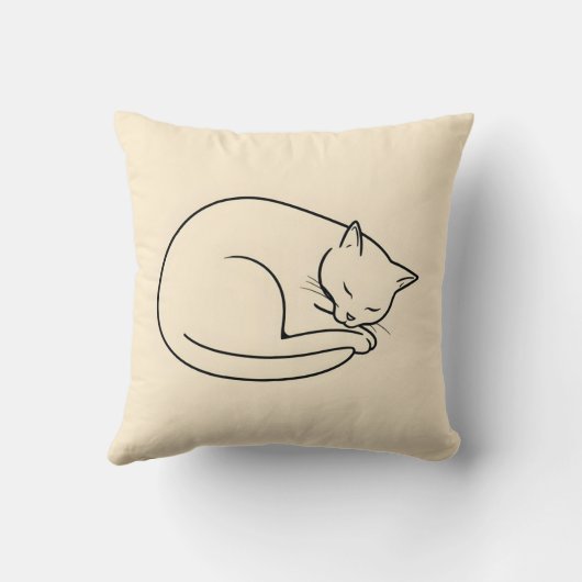 眠れる猫のミニマルなラインアートスケッチ|過去記事 クッション (裏面)