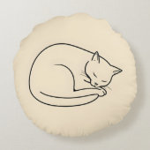 眠れる猫のミニマルなラインアートスケッチ|過去記事 ラウンドクッション (裏面)