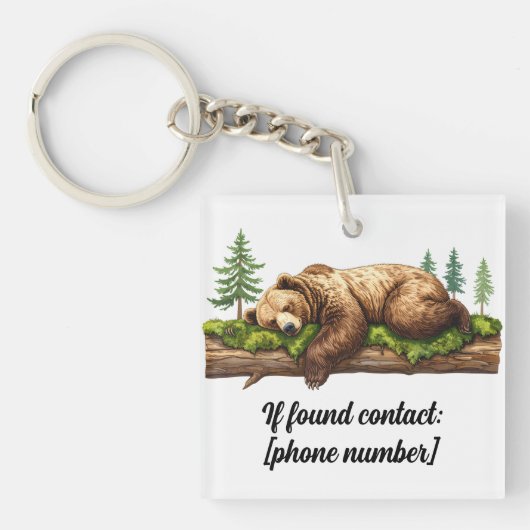 眠素朴るクマのウッドランドもし"見つかった"電話No. キーホルダー (正面)