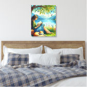 眠読い猫と木の下に本を キャンバスプリント (インサイチュ (寝室))