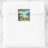 眠読い猫と木の下に本を スクエアシール (バッグ)