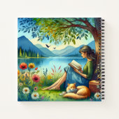 眠読い猫と木の下に本を ノートブック (裏面)