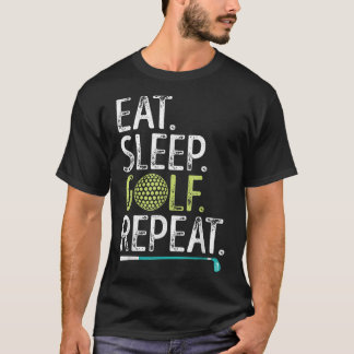 眠食べるゴルフ繰り返しゴルファーおもしろいメンウォム Tシャツ
