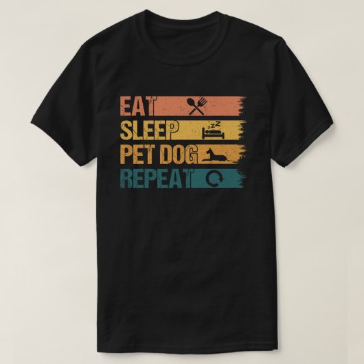 眠食べるペット犬が繰り返す Tシャツ (デザイン正面)