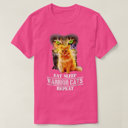 眠食べる戦士の猫が繰り返すおもしろい猫好きティー Tシャツ (デザイン正面)