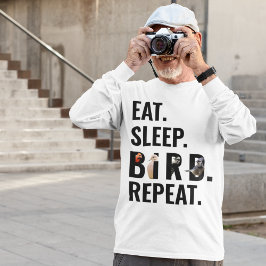眠食べる鳥が鳥の長袖を繰り返す Tシャツ