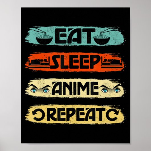 眠食べるANIMEリピーターかわいい日本のマンガ ポスター (正面)