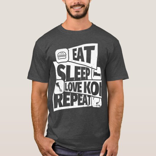 眠食べコイ魚繰り返しおもしろいコイ魚おもしろい Tシャツ (正面)