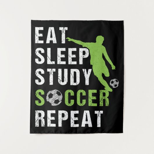 眠食べ勉強サッカー中継ボーイサッカー選手 タペストリー (正面)