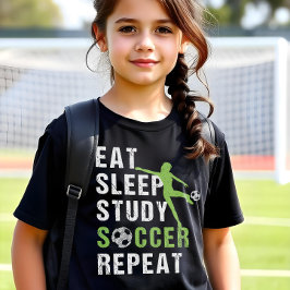 眠食べ勉強サッカー女子サッカー選手 Tシャツ