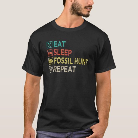 眠食べ化石狩り繰り返し古代の生命化石H Tシャツ (正面)