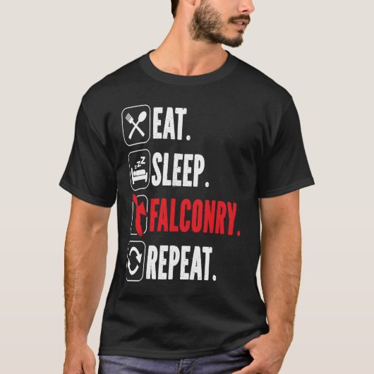 眠食べ眠ファルコリーリピーター鳥類学《鳥》ハヤブサ Tシャツ (正面)