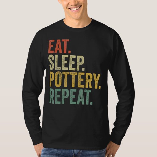 眠食べ陶器繰り返し男性女性 Tシャツ (正面)