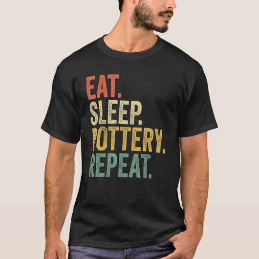 眠食べ陶器繰り返し男性女性 Tシャツ (正面)