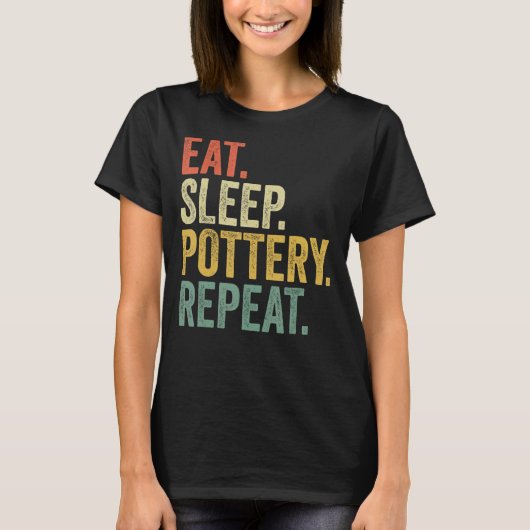 眠食べ陶器繰り返し男性女性 Tシャツ (正面)