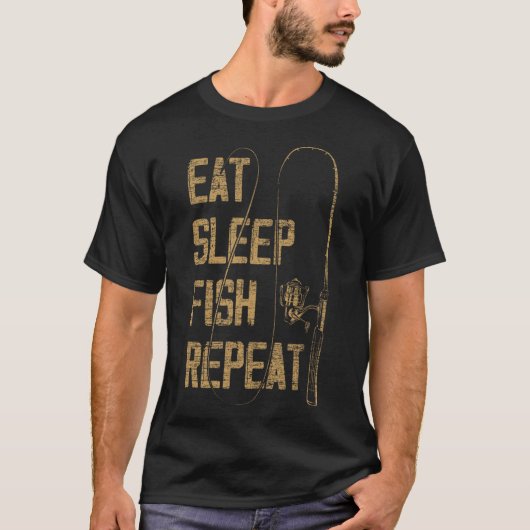 眠食べ魚リピート魚釣りラバーギフトアイディア狩り Tシャツ (正面)