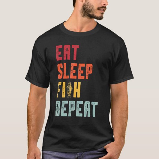 眠食べ魚リピート魚釣り Tシャツ (正面)