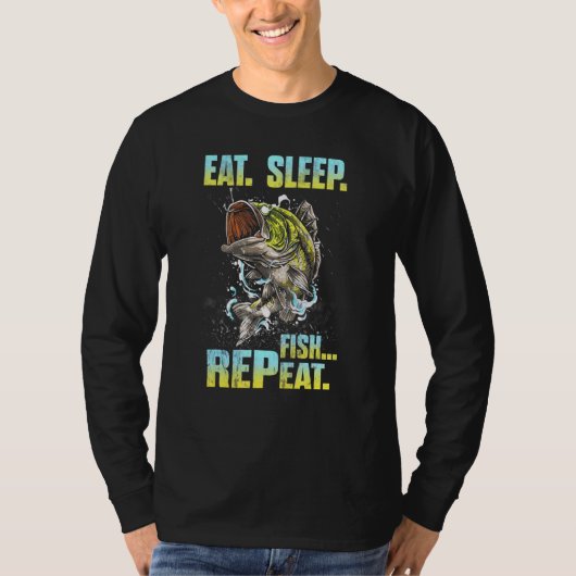 眠食べ魚リピート魚釣り Tシャツ (正面)