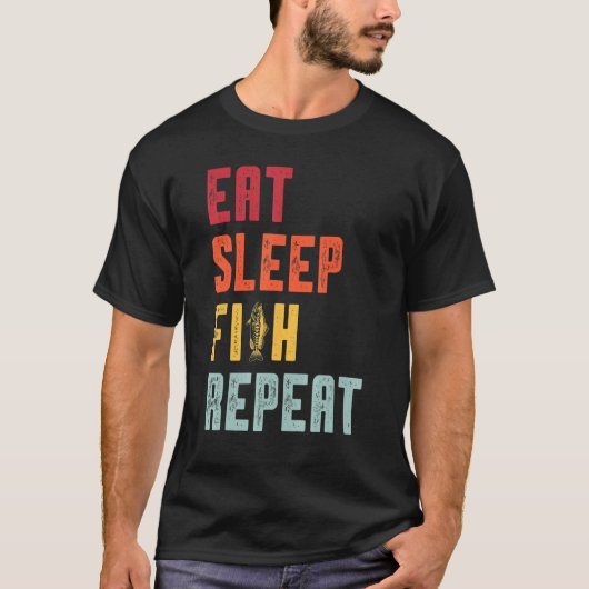 眠食べ魚リピート魚釣り Tシャツ (正面)