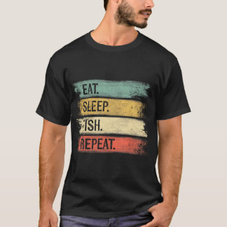 眠食べ魚繰り返しおもしろい魚釣り漁師 Tシャツ