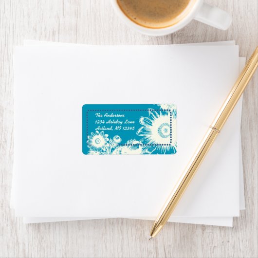 眩しいブルーヴィンテージフラワー差出人住所ラベル ラベル (インサイチュ)