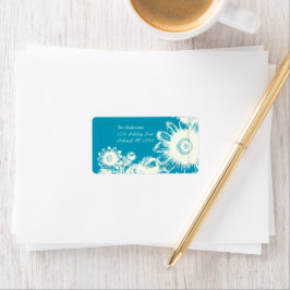 眩しいブルーヴィンテージフラワー差出人住所ラベル ラベル