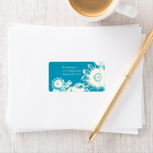 眩しいブルーヴィンテージフラワー差出人住所ラベル ラベル (インサイチュ)