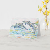 眩ますイルカの挨拶状 カード (黄色い花)