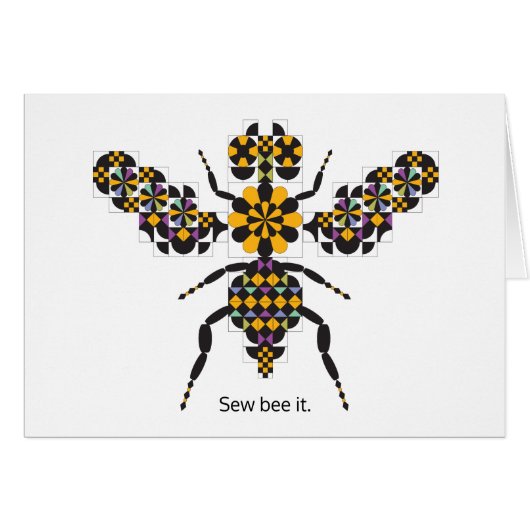眩ます蜂蜜の蜂のキルトパターンメッセージカード (正面横)