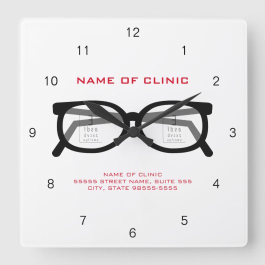 眼モダンクリニック用眼鏡及び眼表 スクエア壁時計 (正面)