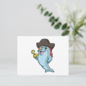 眼帯とフックの手の海賊として描かれたイルカ ポストカード (スタンド正面)