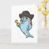 眼帯とフックの手の海賊のようなイルカ カード (黄色い花)